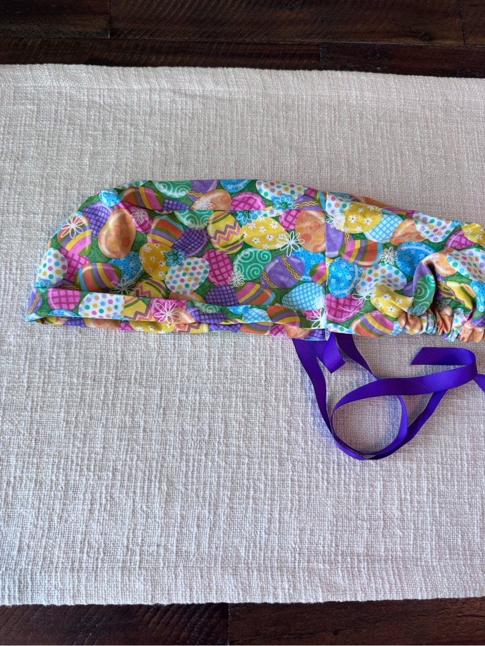 Easter Egg Print Surgical Scrub Cap with Purple Ties